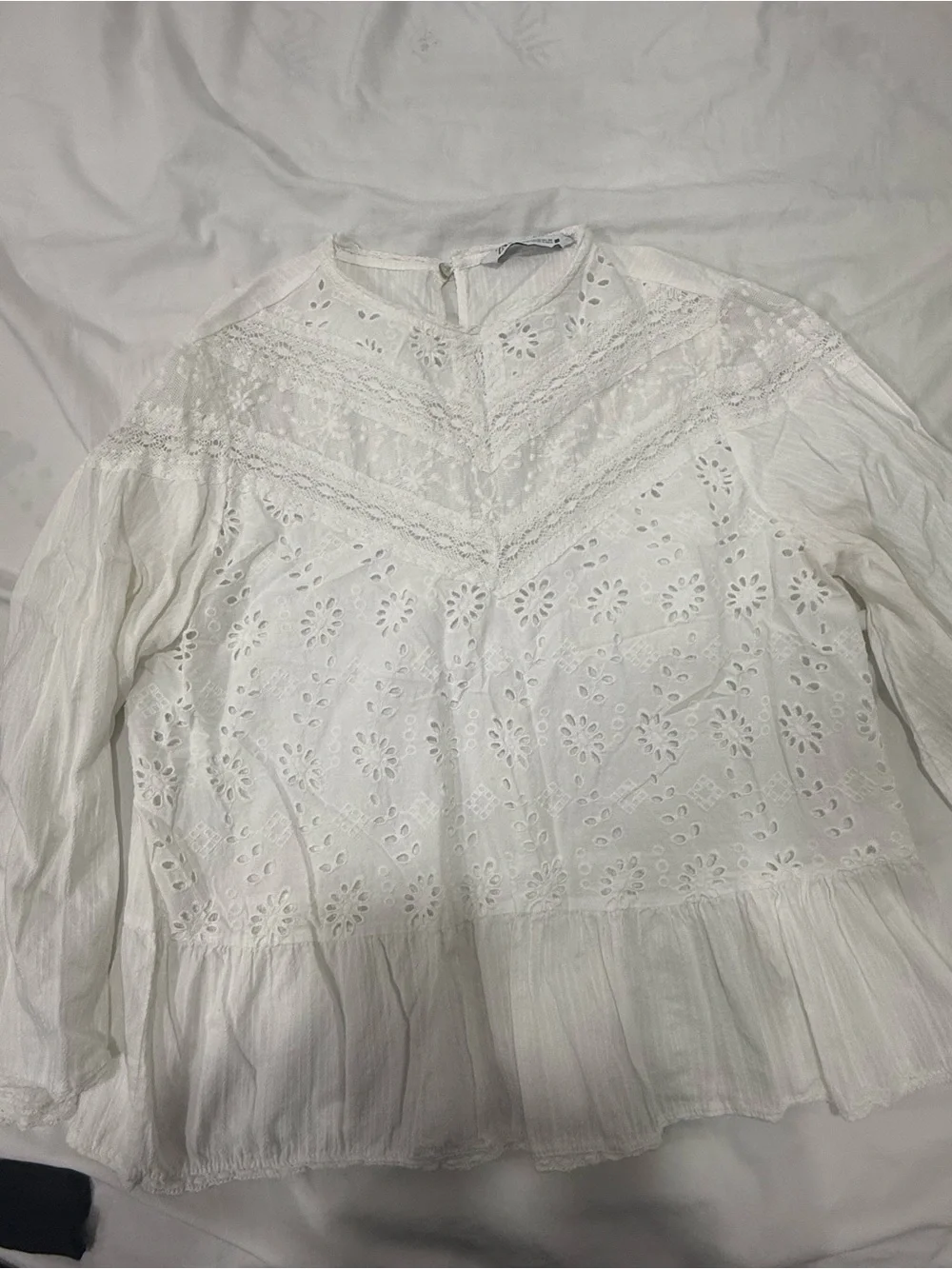 Zara White Eyelet Lace Peplum Top
